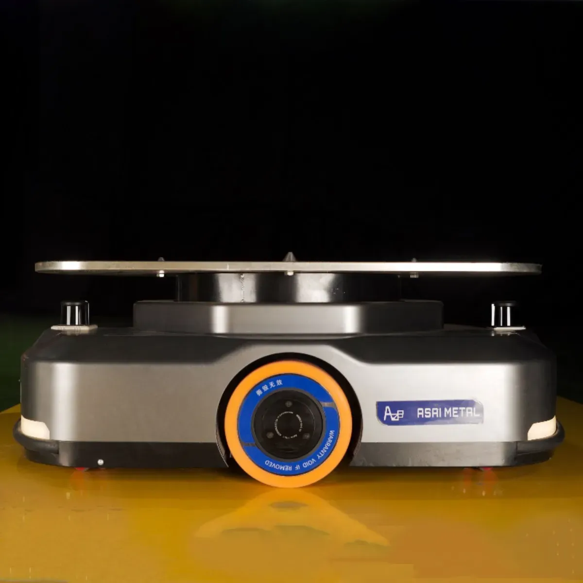 Asai Metal autonomous mobile robot, side view with the Asai Metal badge